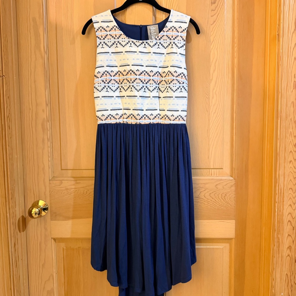 Dolan Left Coast Collection Dress S Navy Blue Geometric Aztec Western  High‎ Low